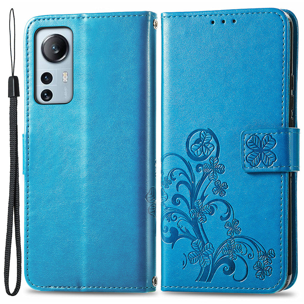 For Xiaomi 12 Lite 5G Shockproof Four-leaf Clover Imprinted Phone Case Stand PU Leather Flip Phone Wallet Cover with Wrist Strap For Xiaomi 12 Lite 5G Shockproof Four-leaf Clover Imprinted Phone Case Stand PU Leather Flip Phone Wallet Cover with Wrist Strap